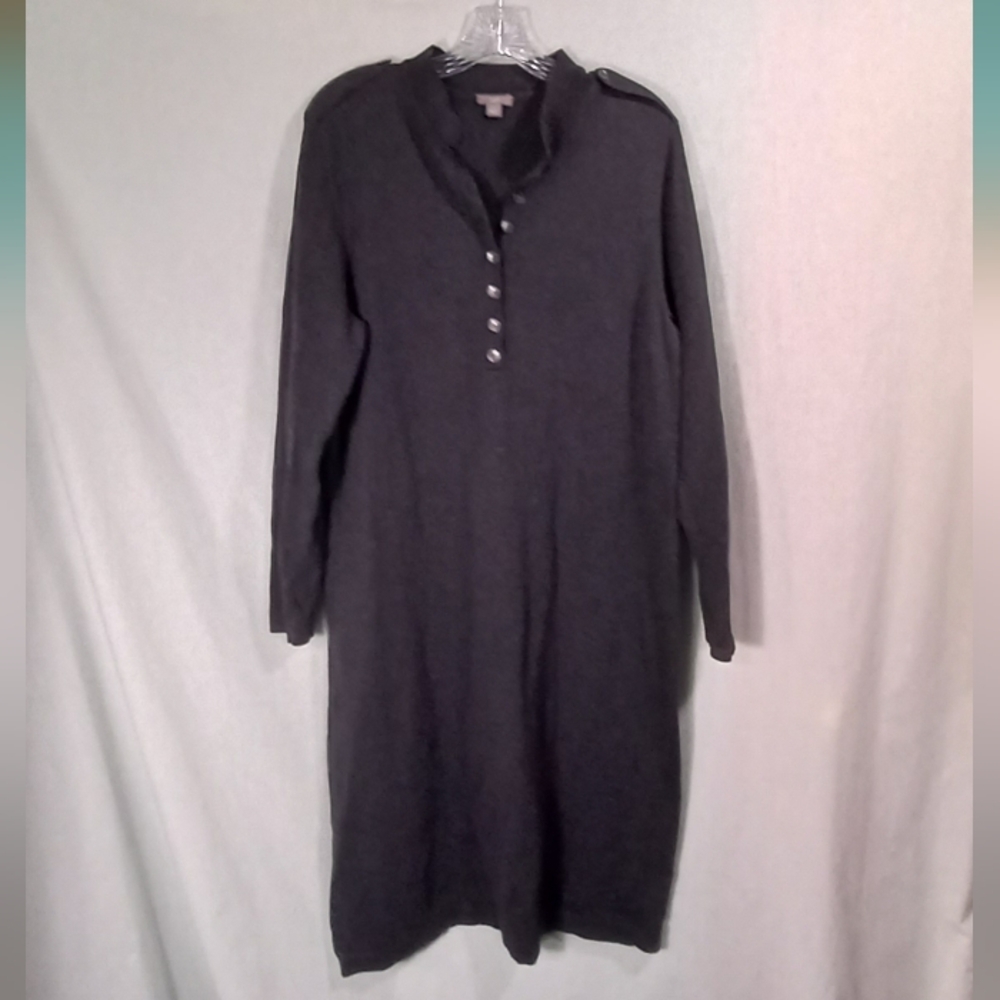 J.Jill Charcoal Gray Quarter Button Down Silk Blend Long Sleeve Dress Size L